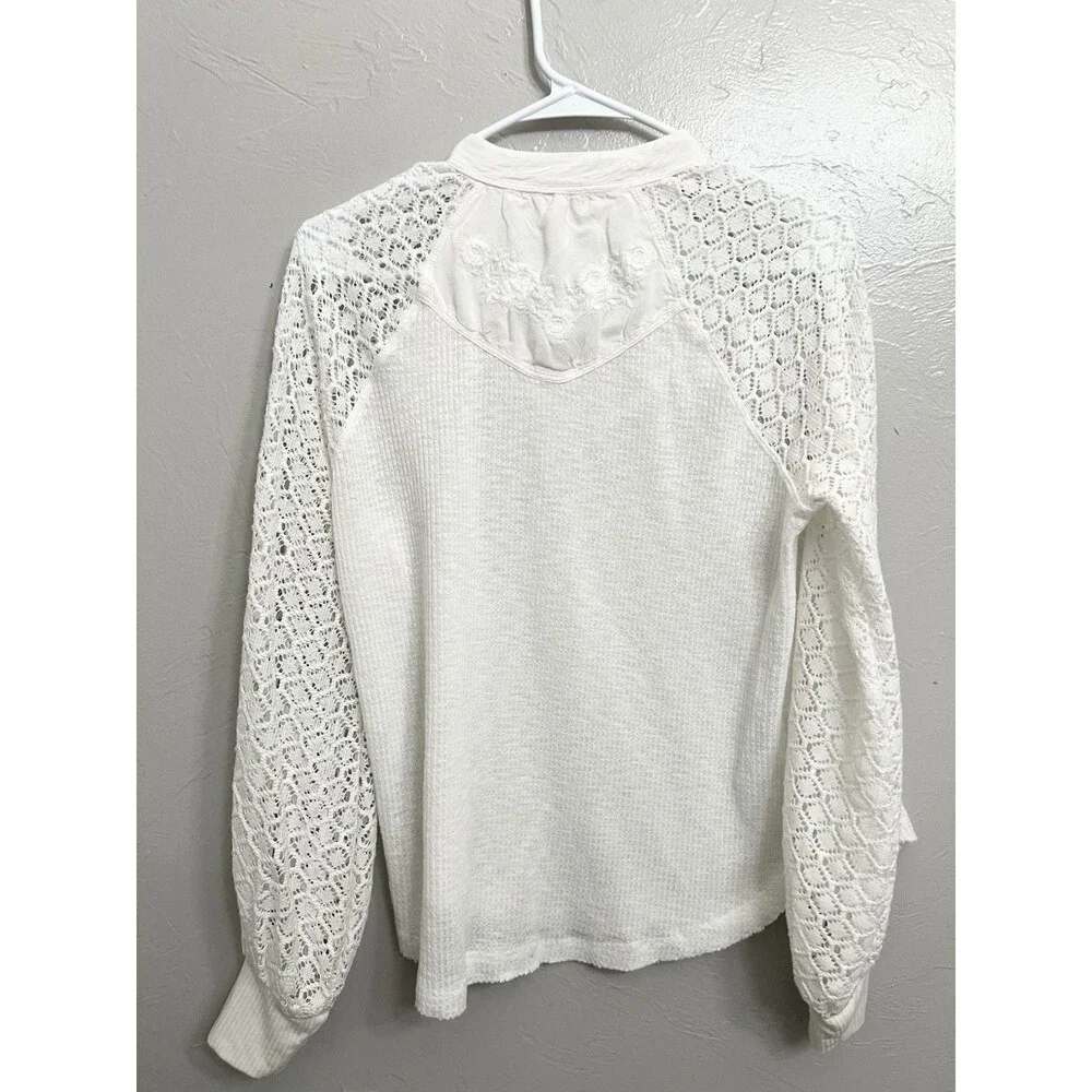 Free People Sweetest Thing White Lace Thermal Top Sz Small Boho Balloon Sleeve